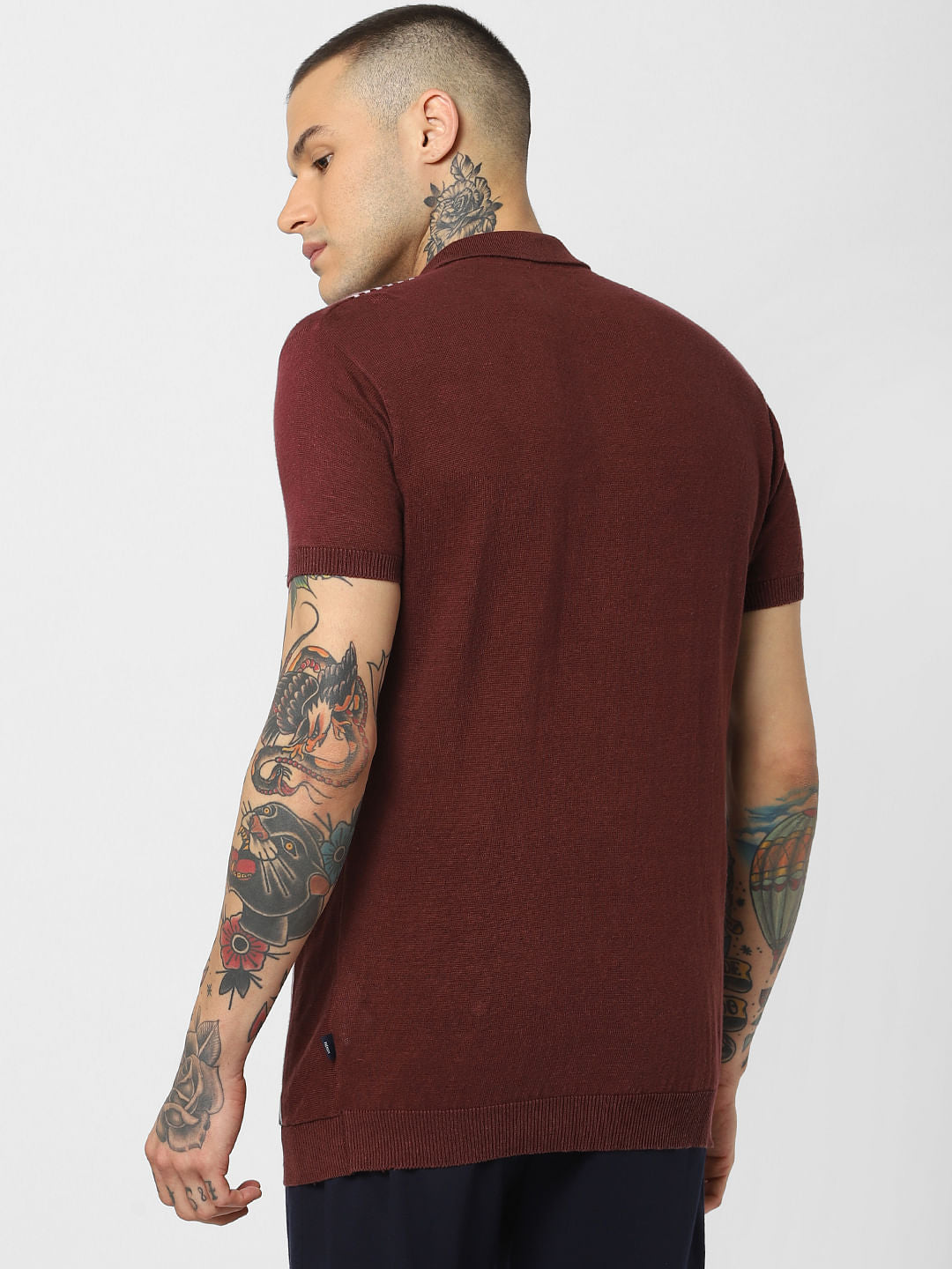 Dark Brown Striped Polo Neck T-Shirt