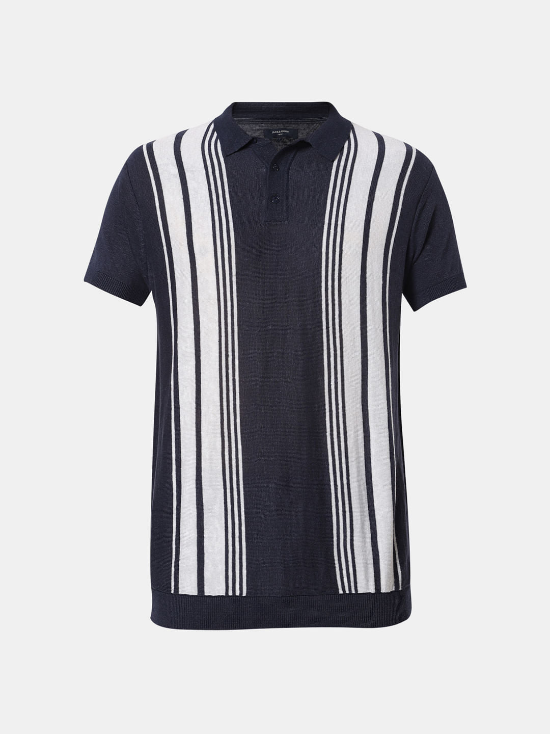 Blue Striped Polo Neck T-Shirt