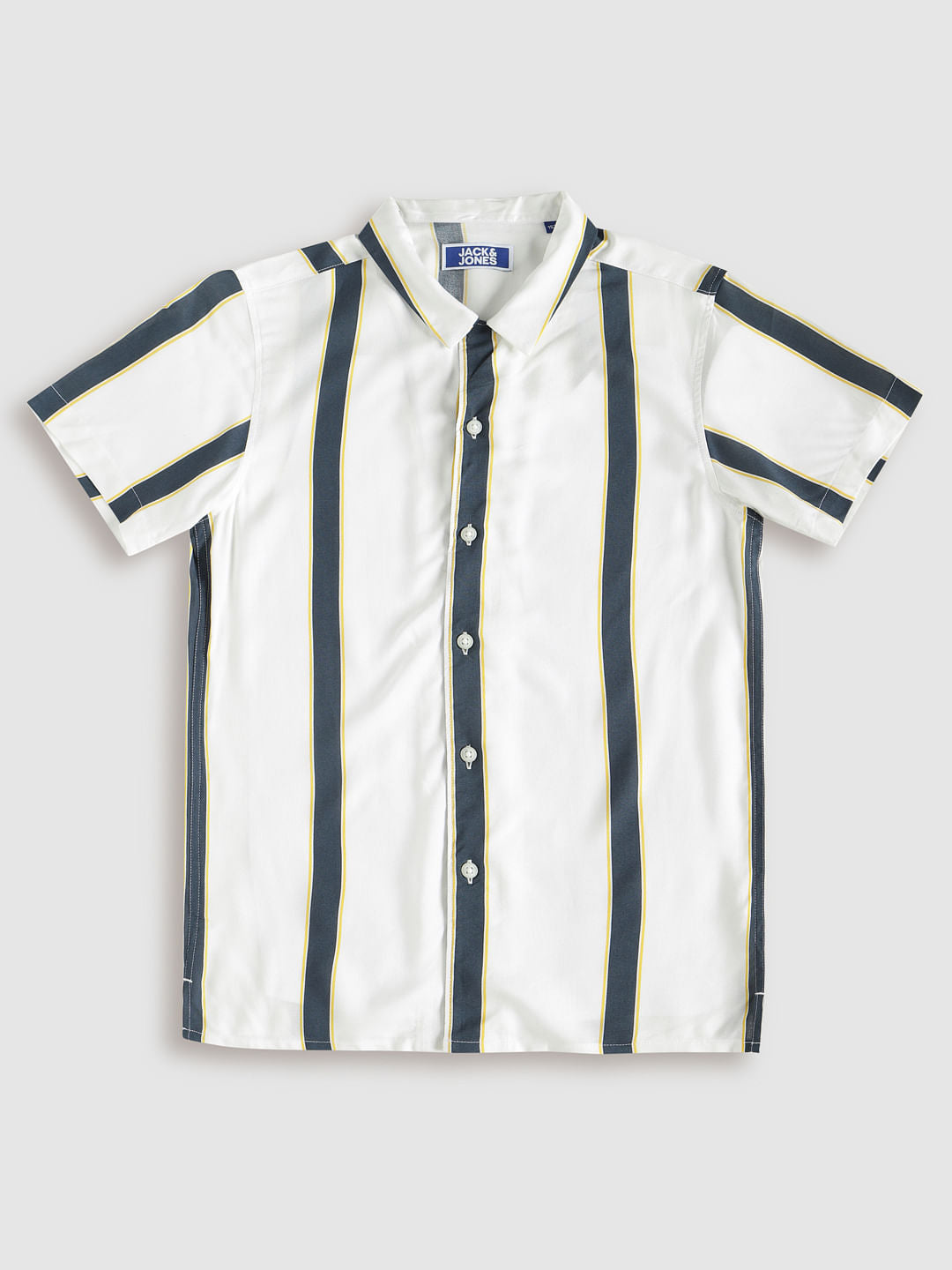 Boys White Striped Short Sleeves Shirt