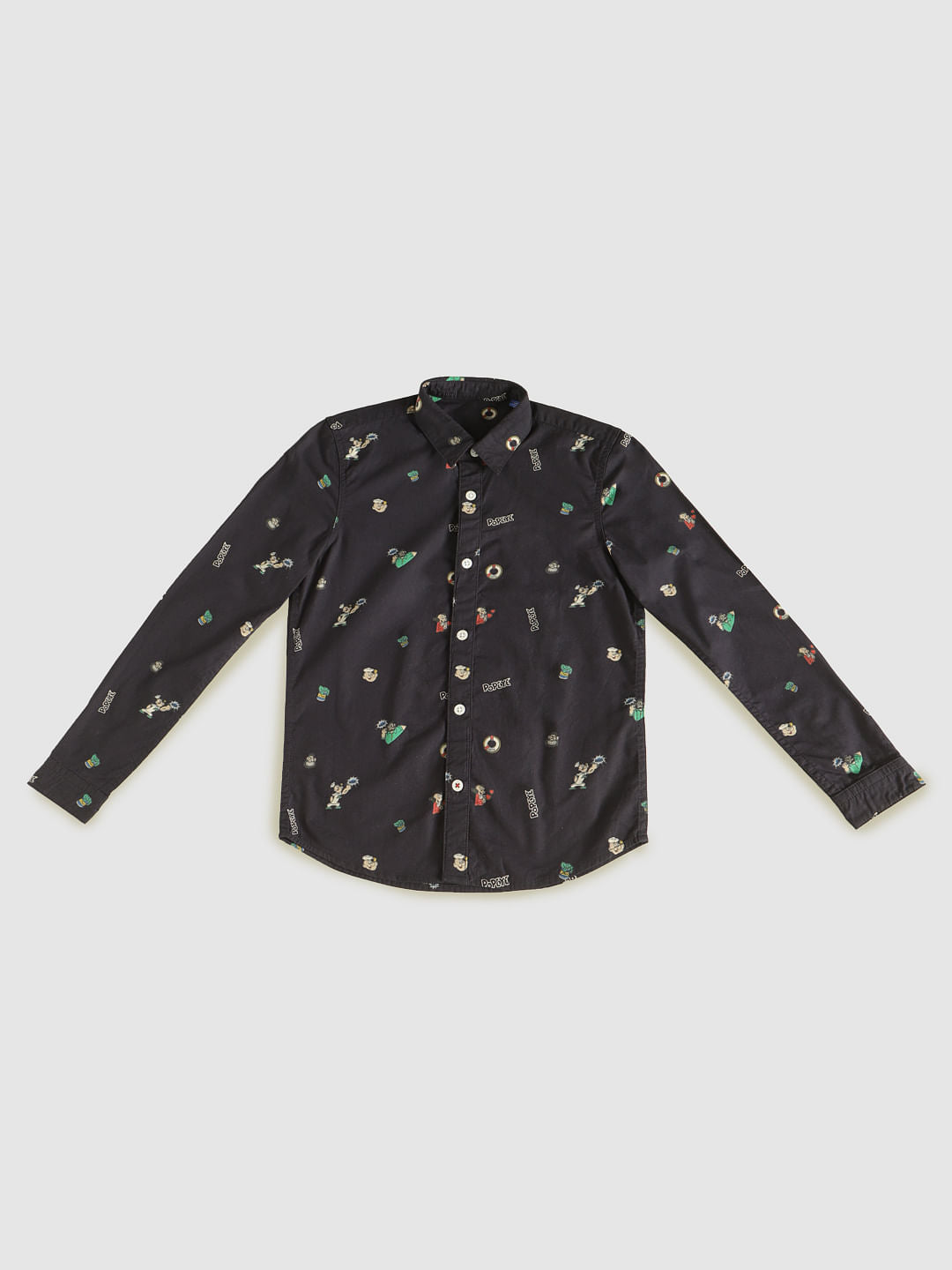 Boys X Popeye Navy Blue Printed Full Sleeves Shirt