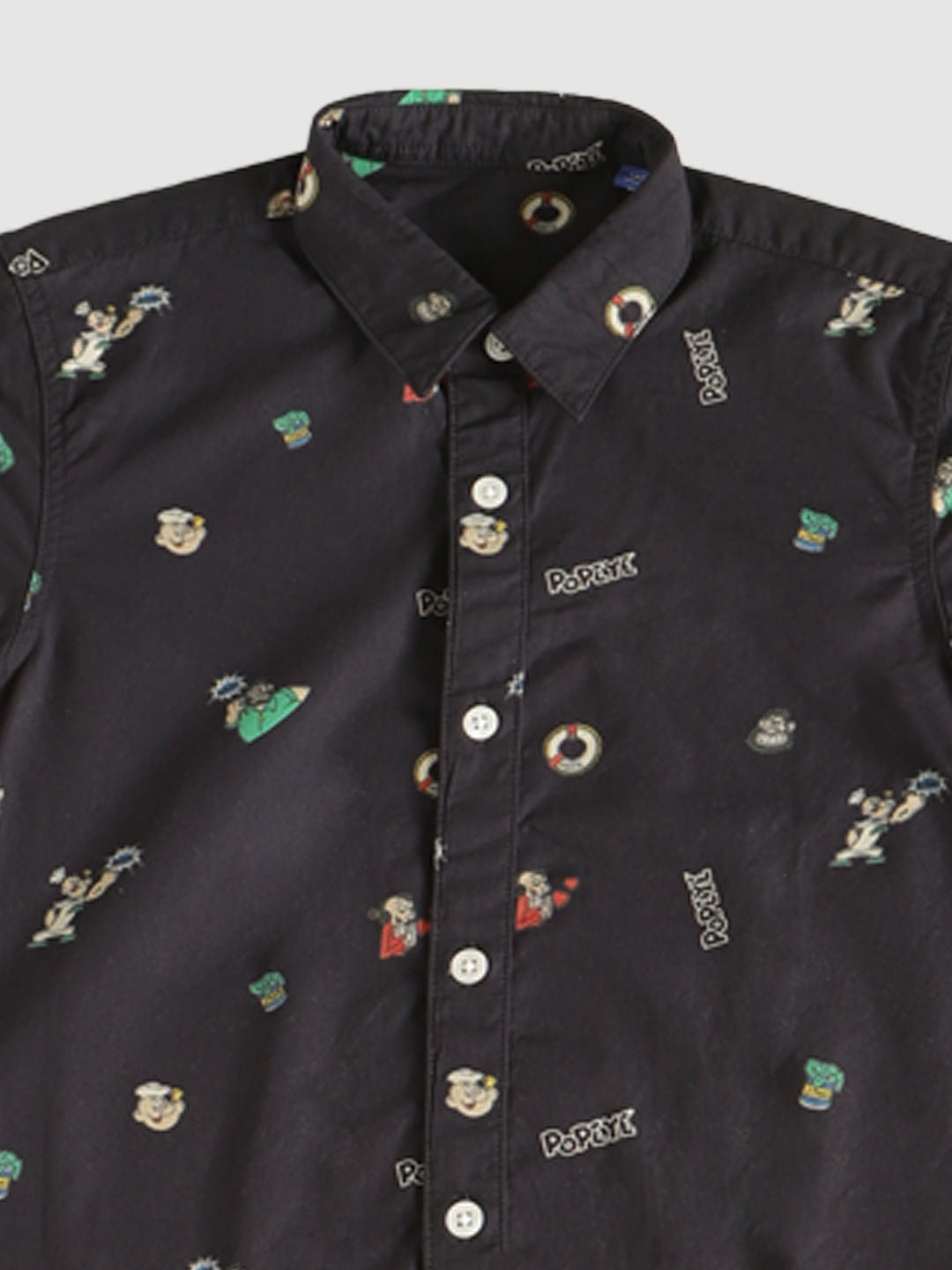 Boys X Popeye Navy Blue Printed Full Sleeves Shirt