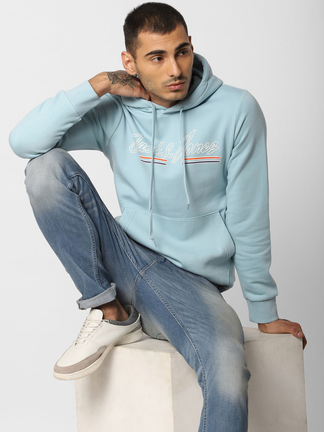 Blue Logo Print Hooded Sweatshirt - S