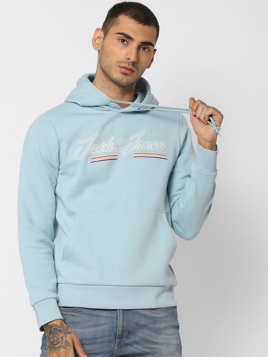 Blue Logo Print Hooded Sweatshirt