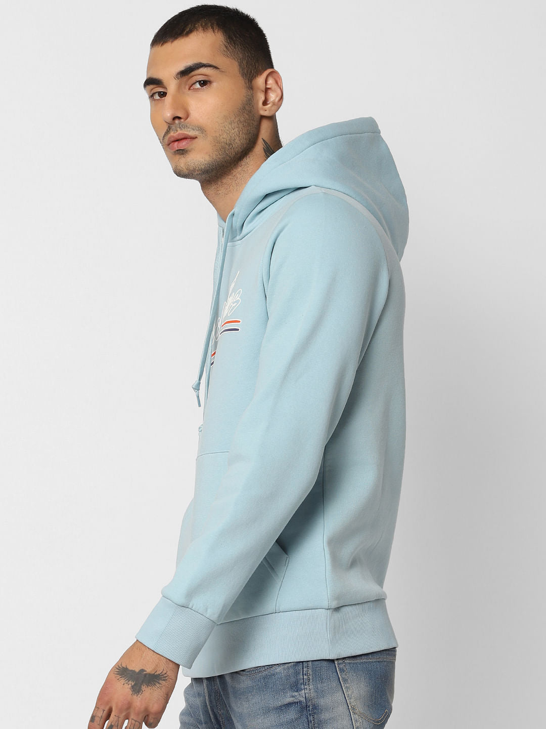 Blue Logo Print Hooded Sweatshirt
