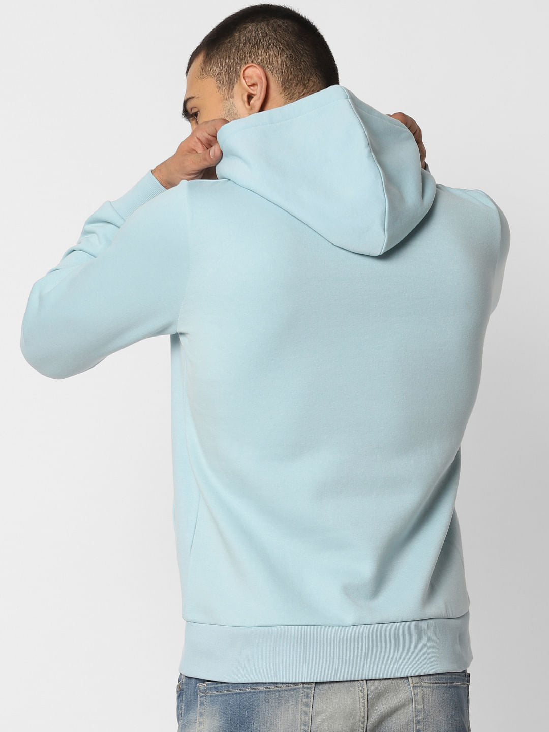 Blue Logo Print Hooded Sweatshirt