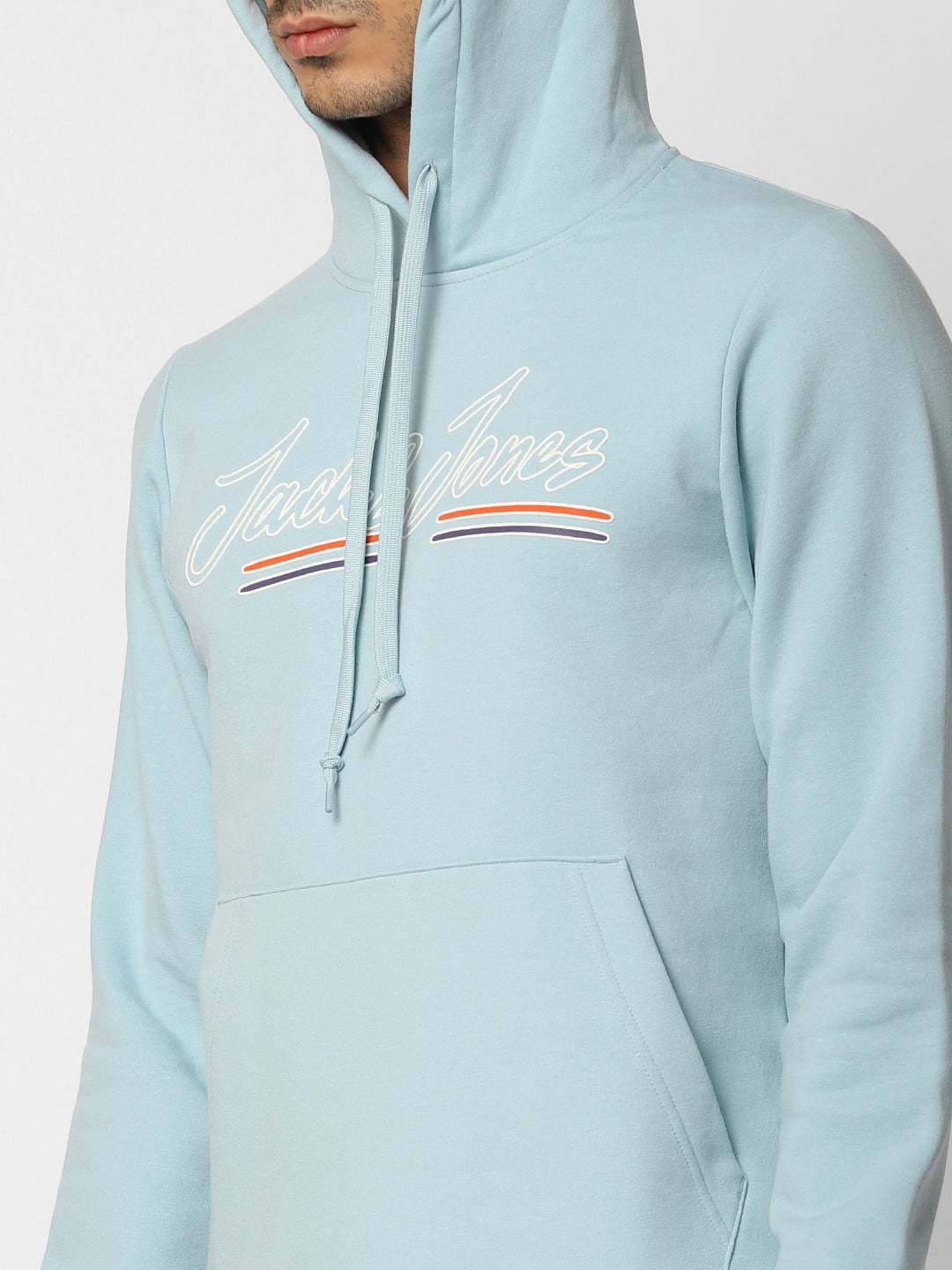 Blue Logo Print Hooded Sweatshirt