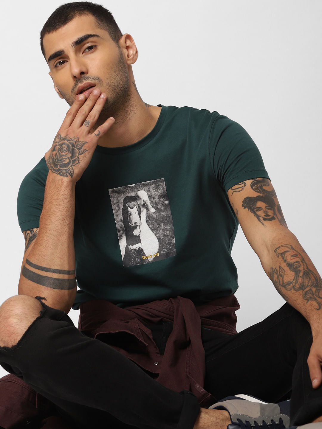 Green Graphic Print Crew Neck T-Shirt - S
