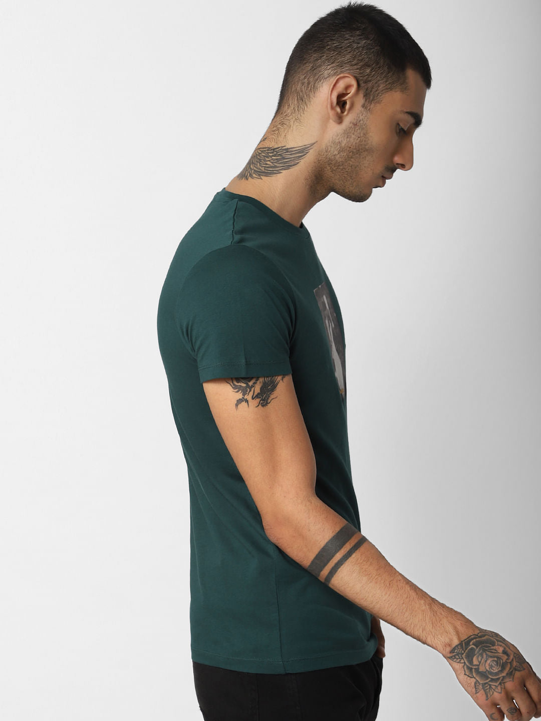 Green Graphic Print Crew Neck T-Shirt