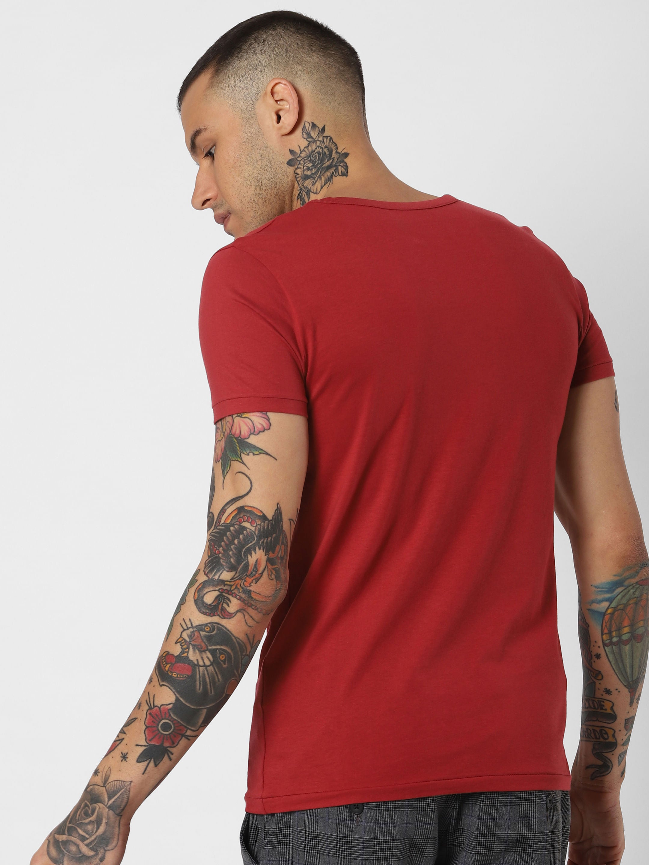Red Denver Text Print Crew Neck T-Shirt