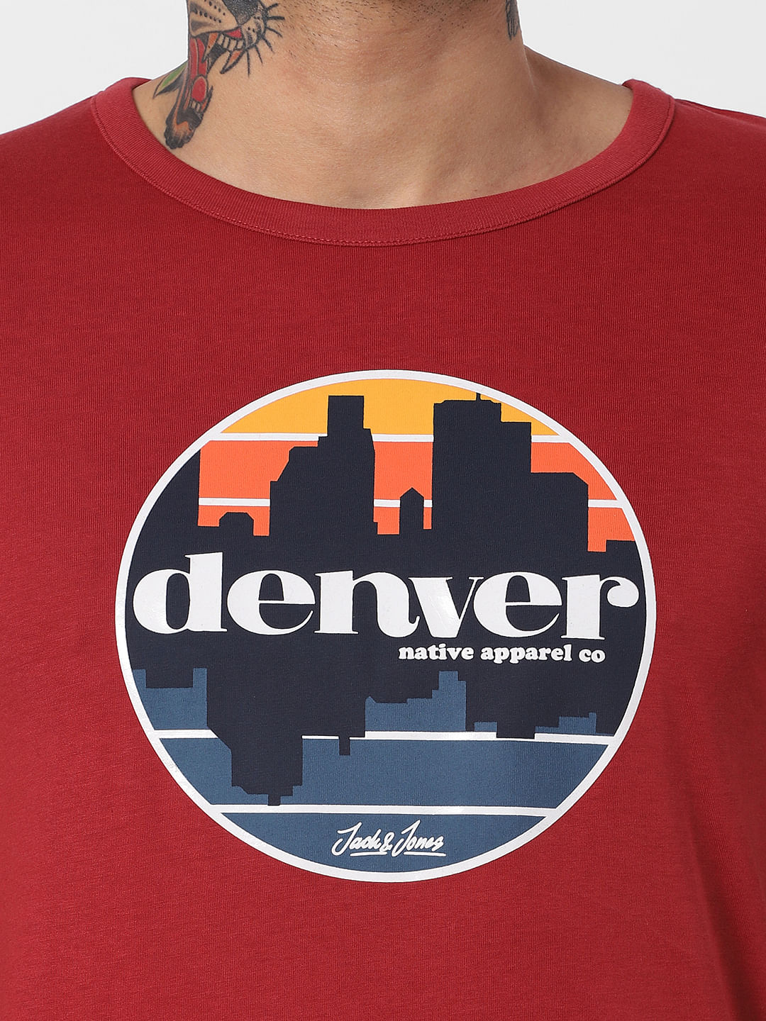 Red Denver Text Print Crew Neck T-Shirt