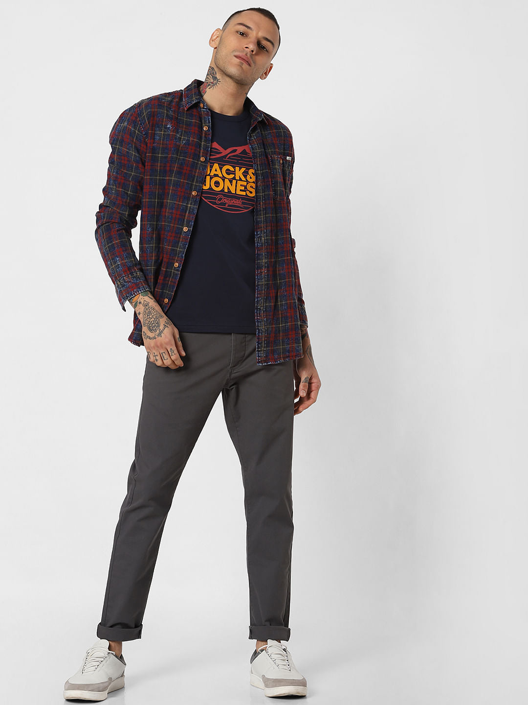 Navy Blue Logo Print Crew Neck T-Shirt
