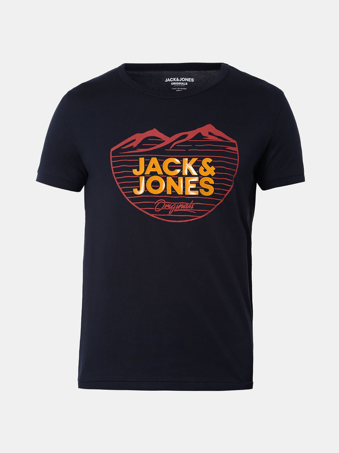 Navy Blue Logo Print Crew Neck T-Shirt