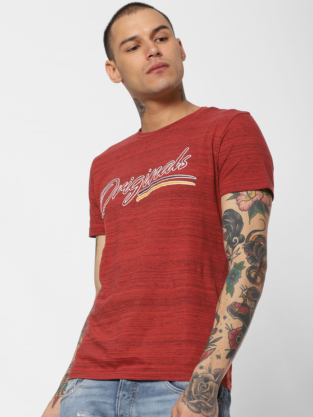 Red Logo Print Crew Neck T-Shirt