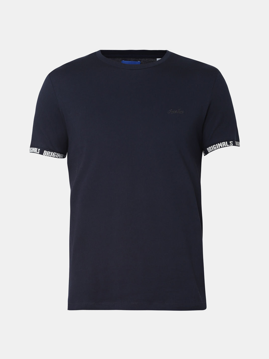 Navy Blue Logo Print Crew Neck T-Shirt