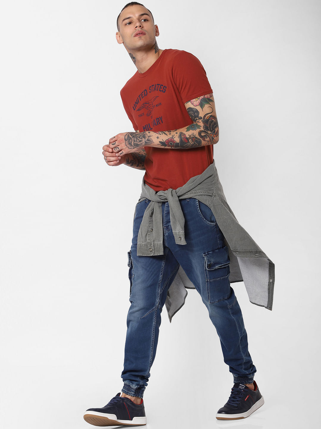 Red Text Print Crew Neck T-Shirt