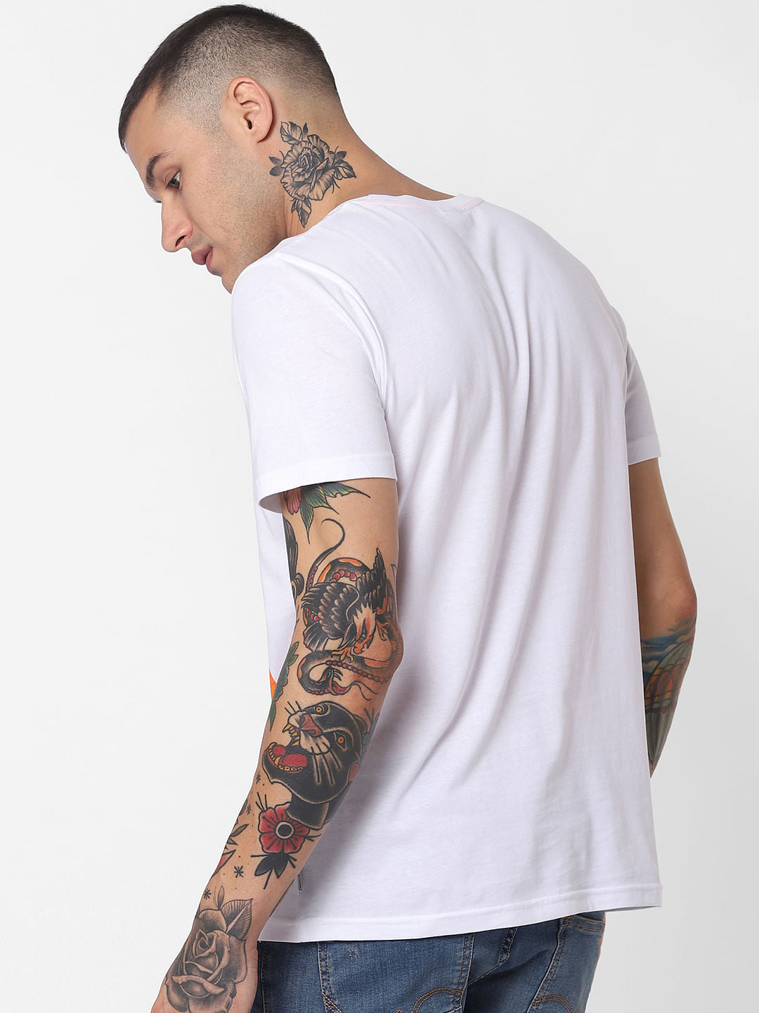 White Patch Print Crew Neck T-Shirt