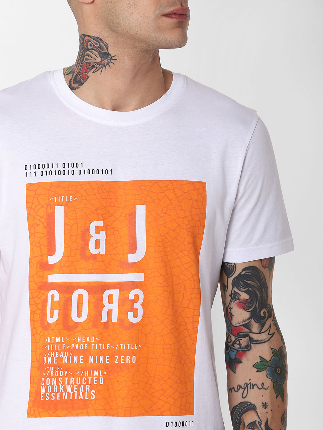 White Patch Print Crew Neck T-Shirt