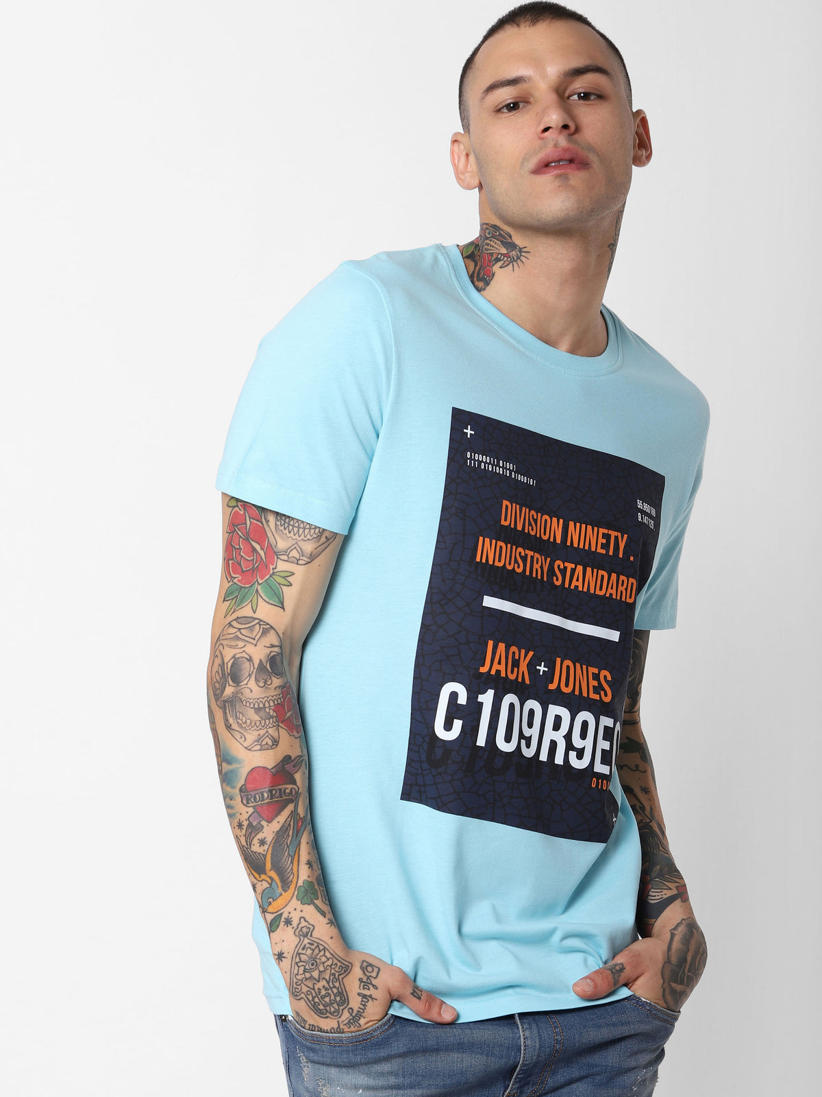 Blue Graphic Print Crew Neck T-Shirt - S