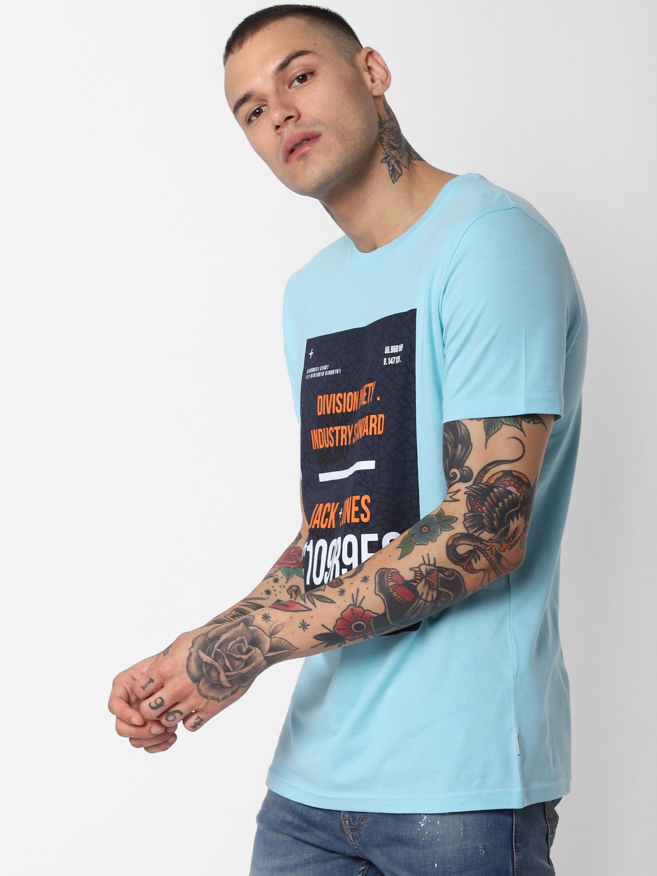 Blue Graphic Print Crew Neck T-Shirt