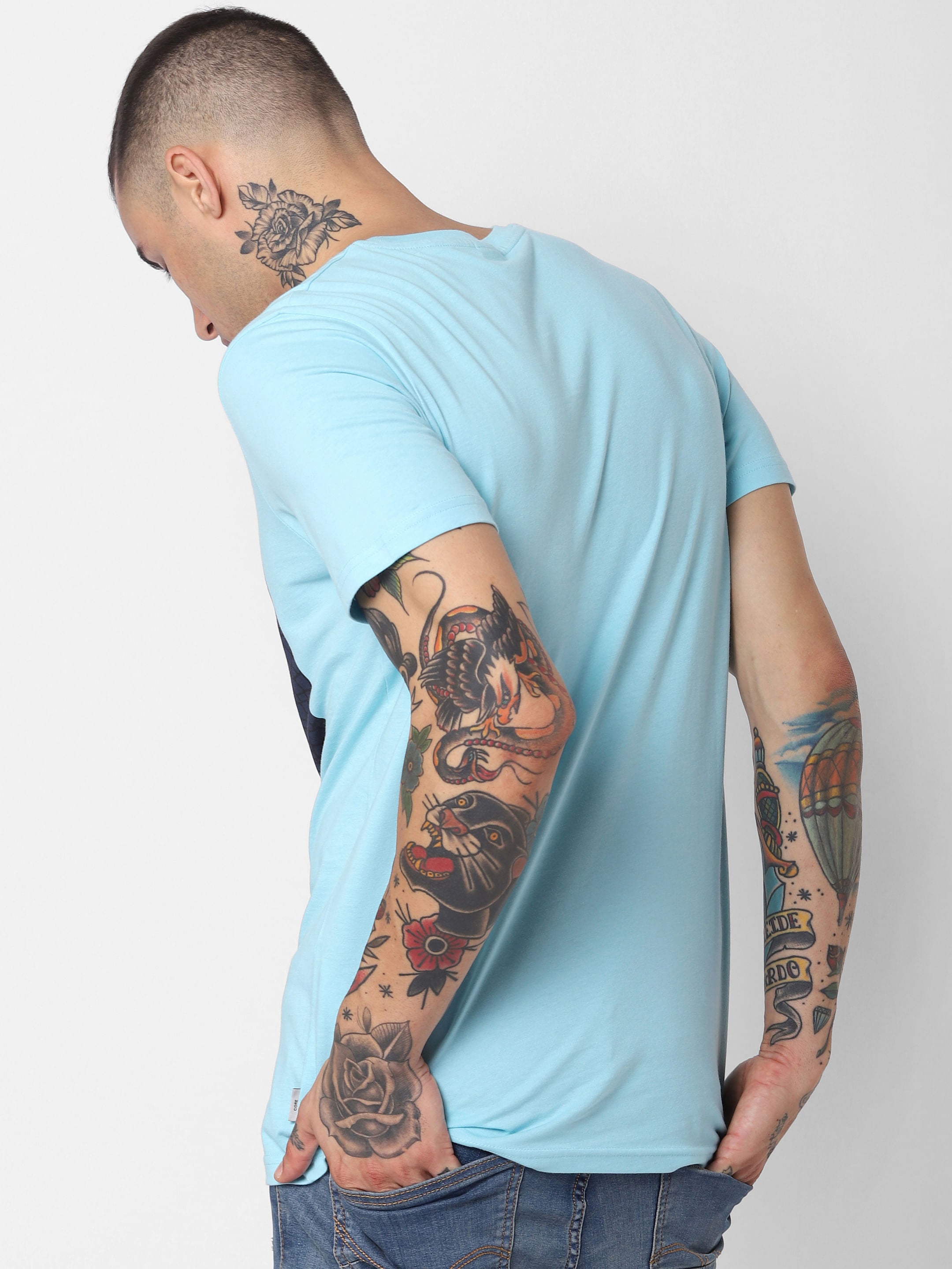 Blue Graphic Print Crew Neck T-Shirt