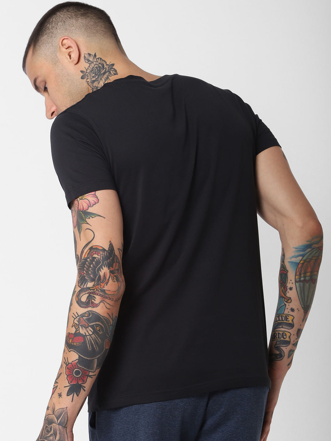 Black Offline Text Print Crew Neck T-Shirt