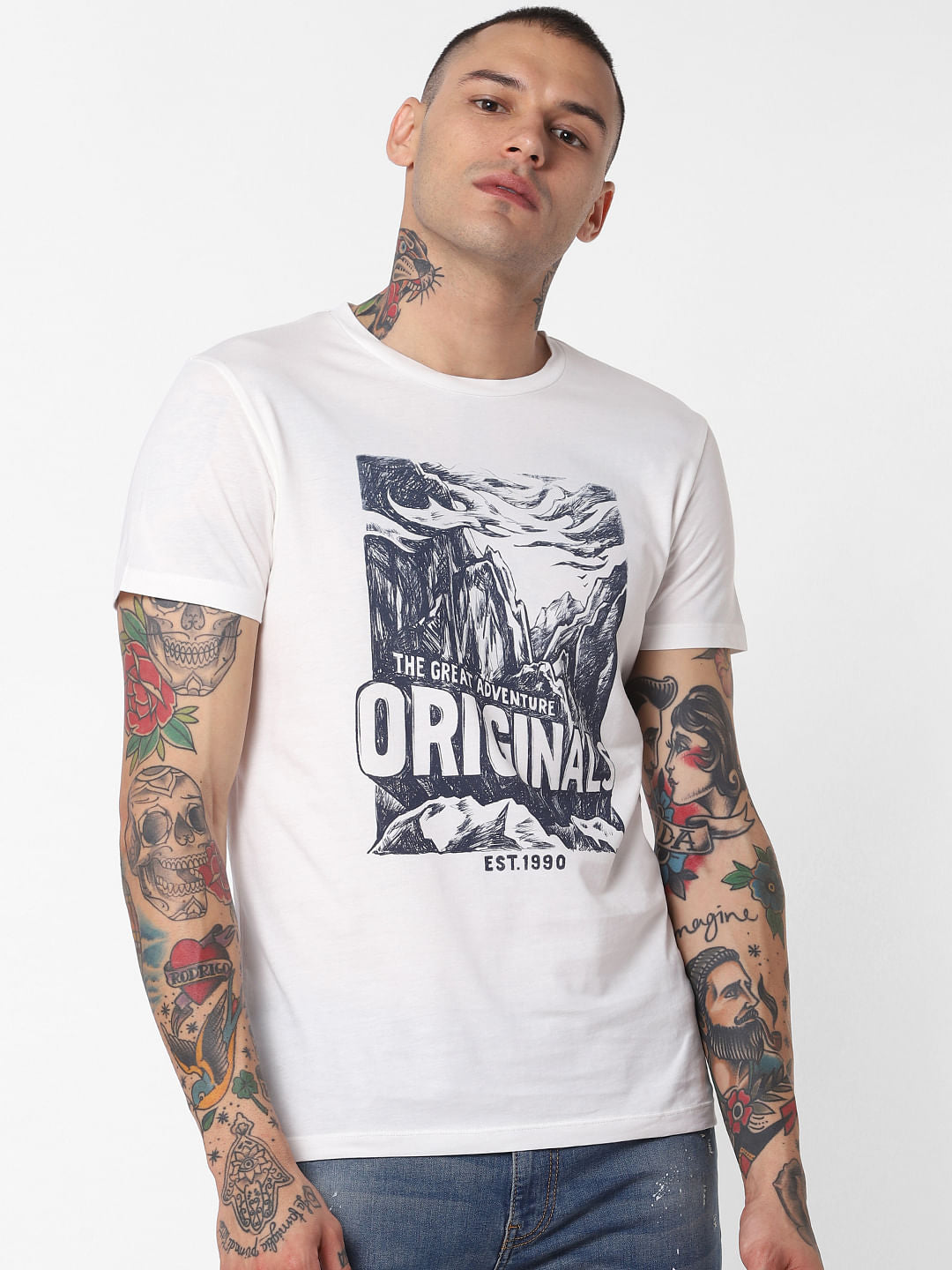 White Graphic Print Crew Neck T-Shirt - S