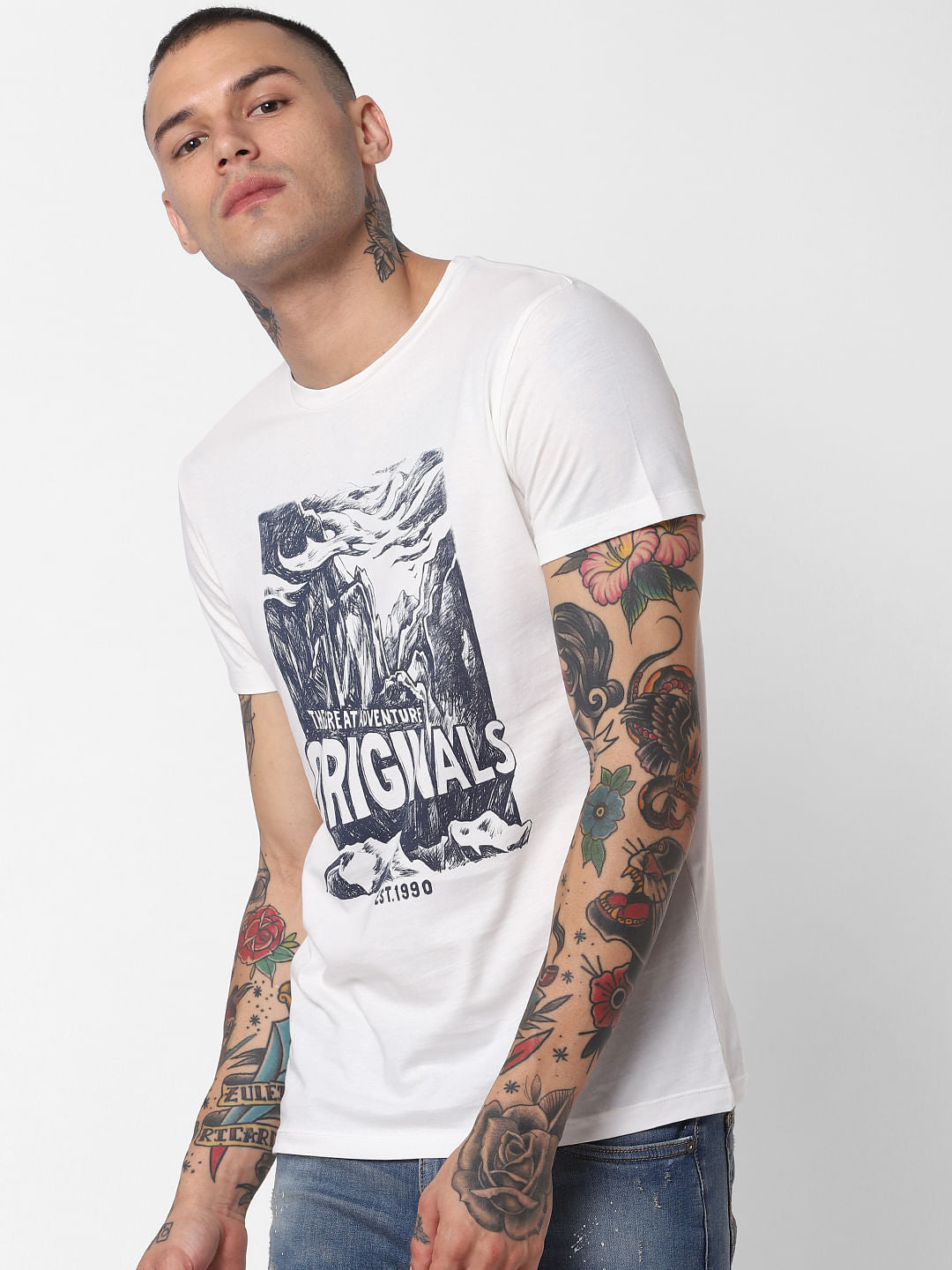 White Graphic Print Crew Neck T-Shirt