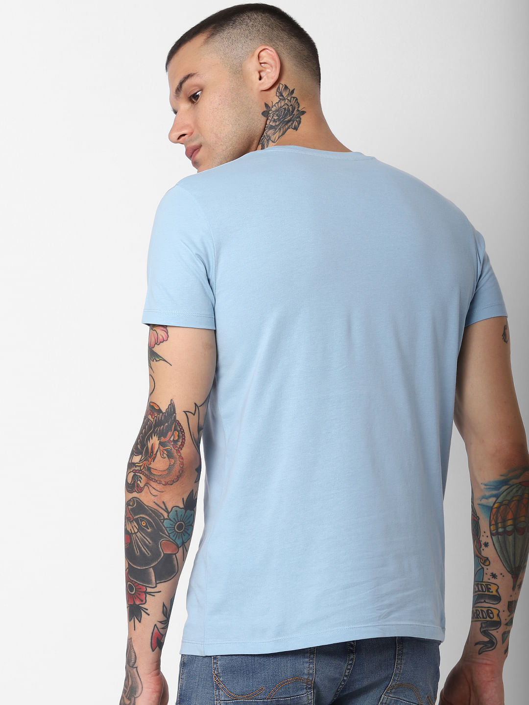 Light Blue Graphic Print Crew Neck T-Shirt