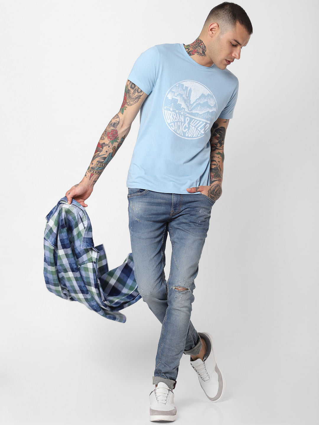 Light Blue Graphic Print Crew Neck T-Shirt