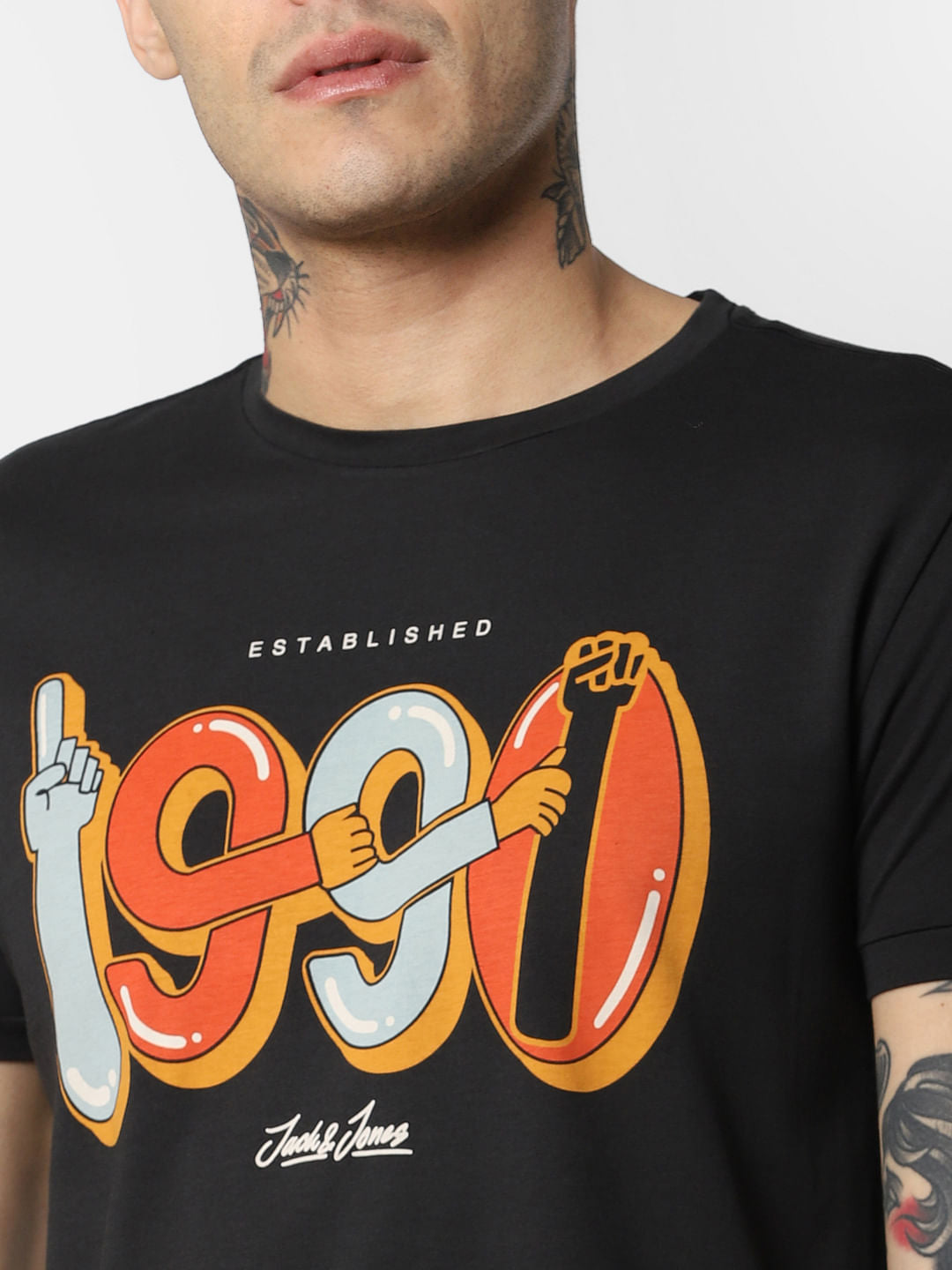 Black Typographic Print Crew Neck T-Shirt