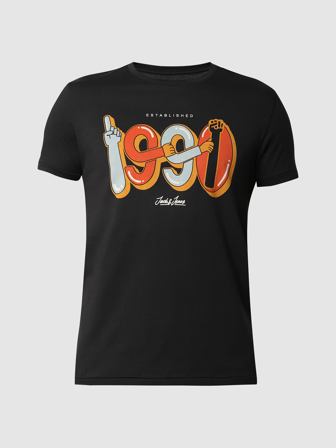 Black Typographic Print Crew Neck T-Shirt