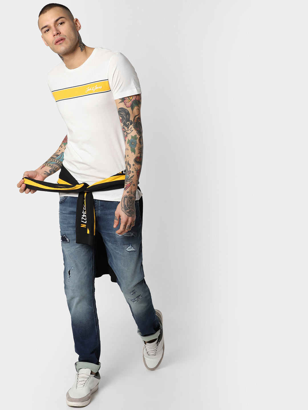 White Logo Print Crew Neck T-Shirt - S