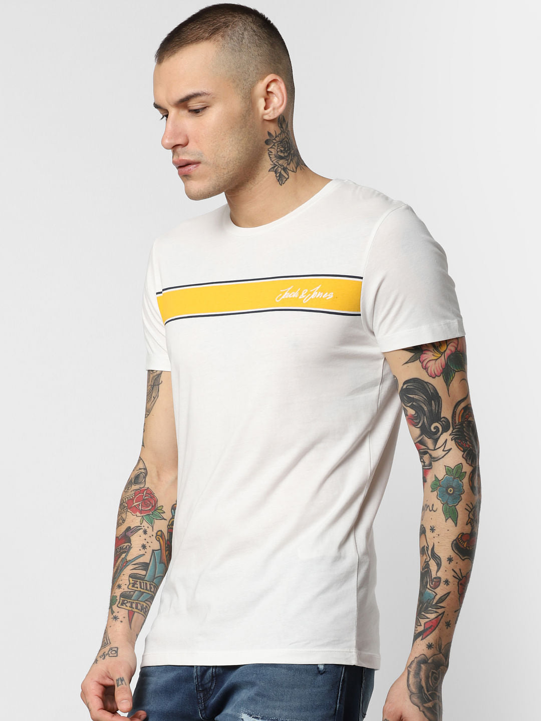 White Logo Print Crew Neck T-Shirt