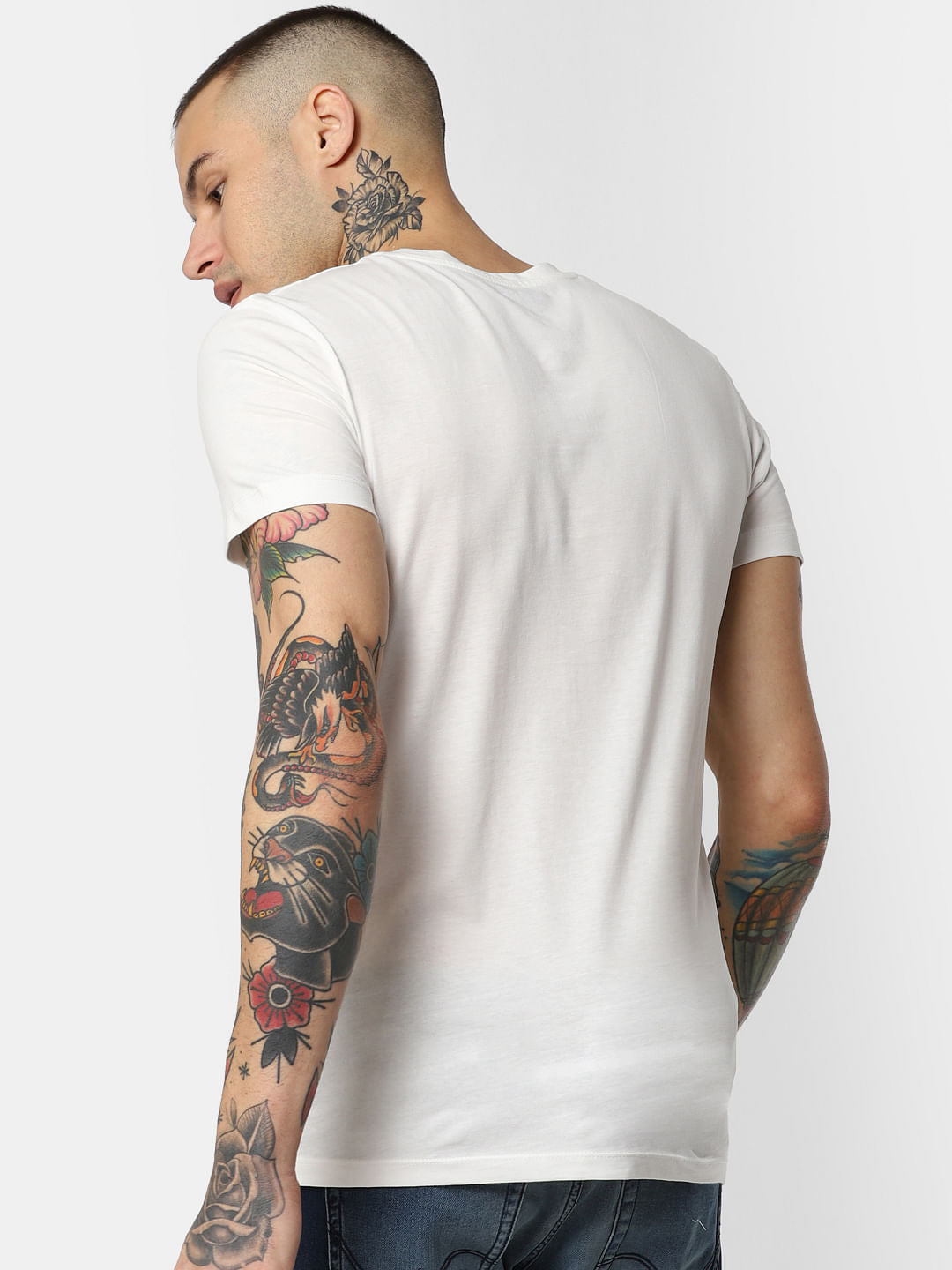 White Logo Print Crew Neck T-Shirt