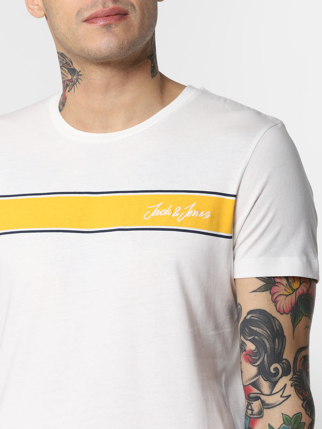 White Logo Print Crew Neck T-Shirt