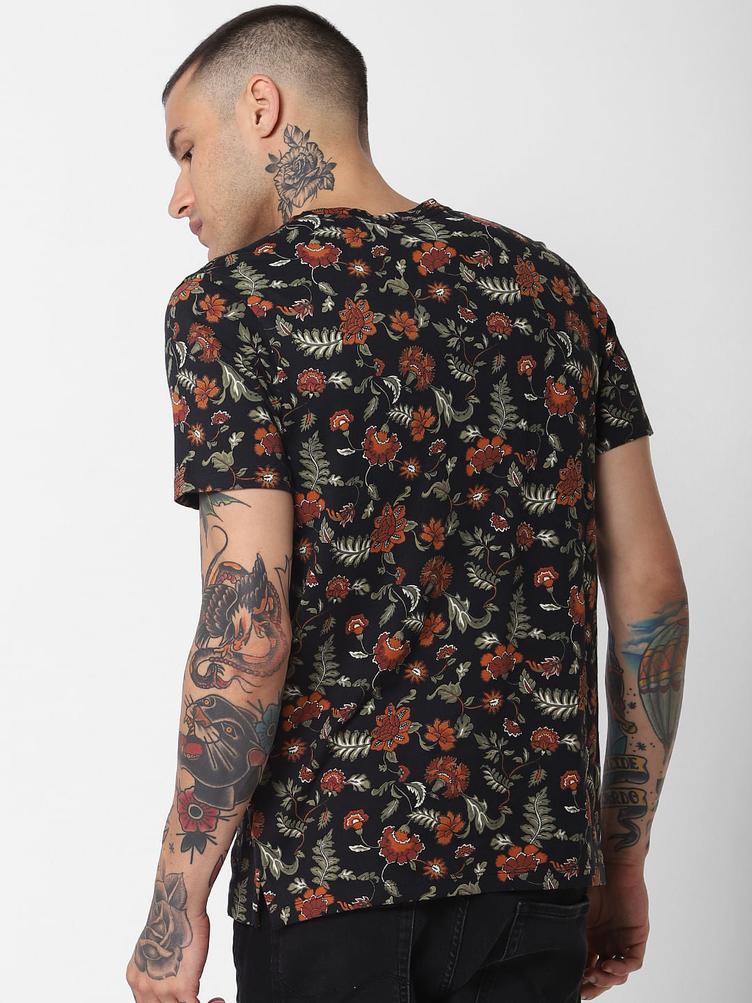 Black All Over Print Crew Neck T-Shirt