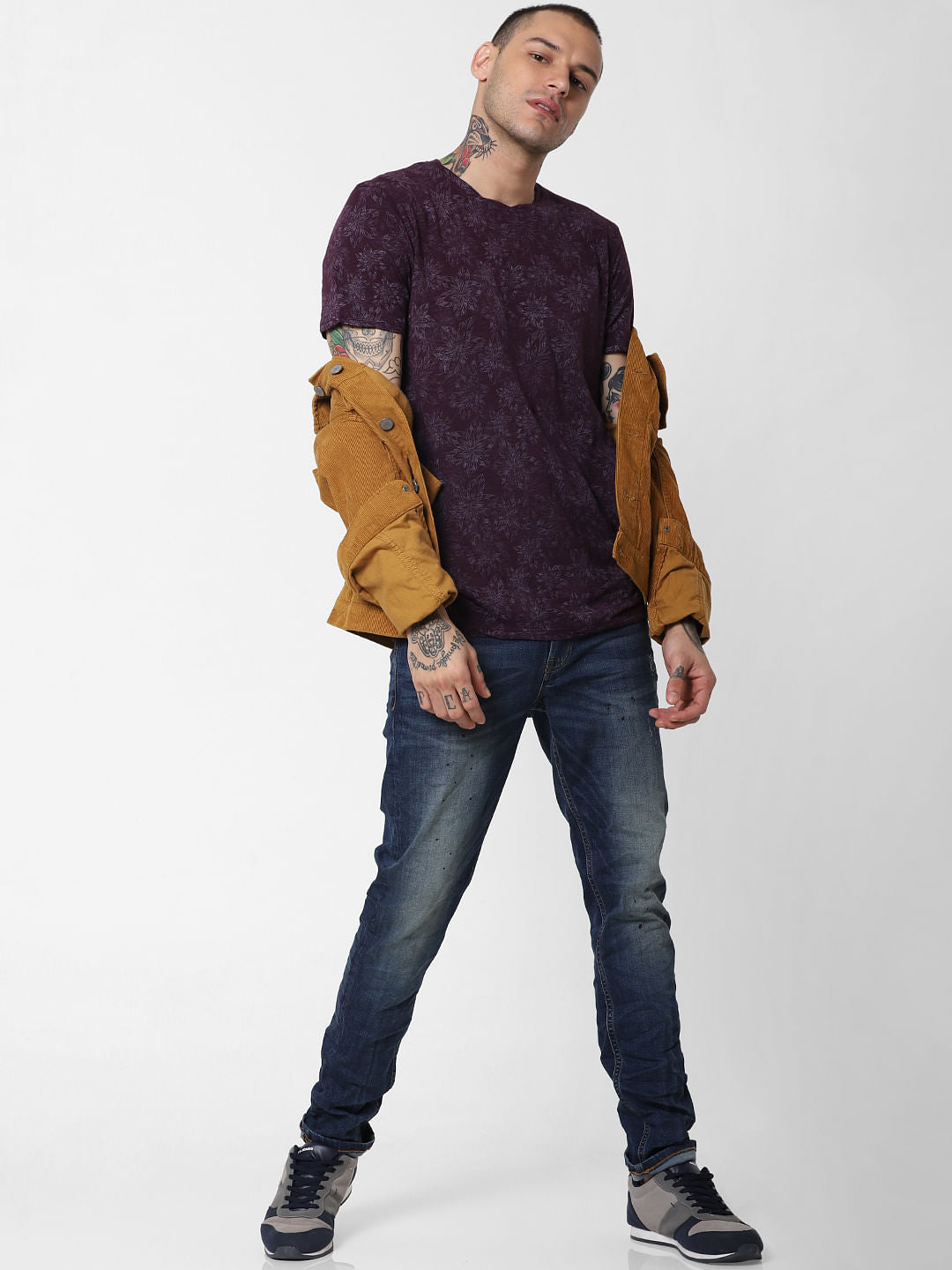 Purple All Over Print Crew Neck T-Shirt - S