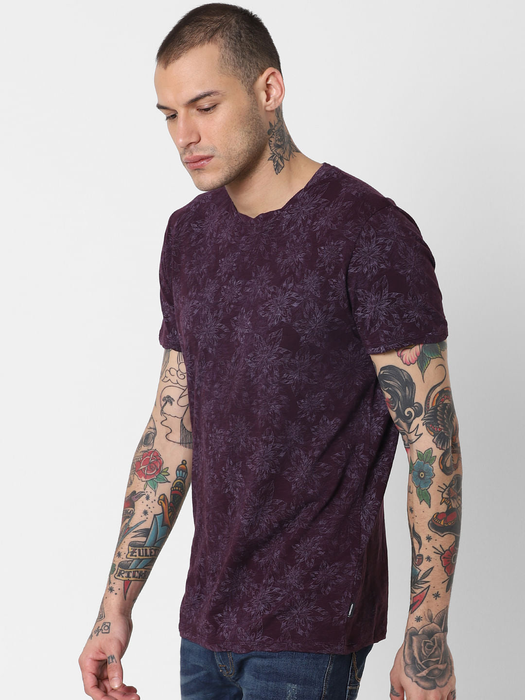 Purple All Over Print Crew Neck T-Shirt
