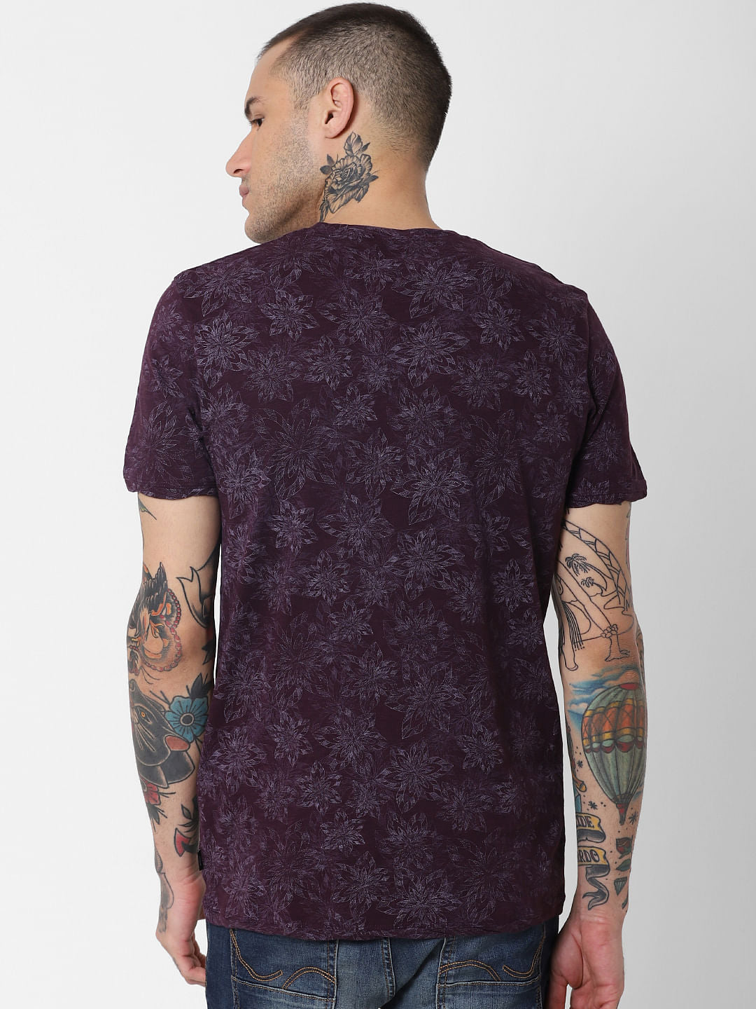 Purple All Over Print Crew Neck T-Shirt