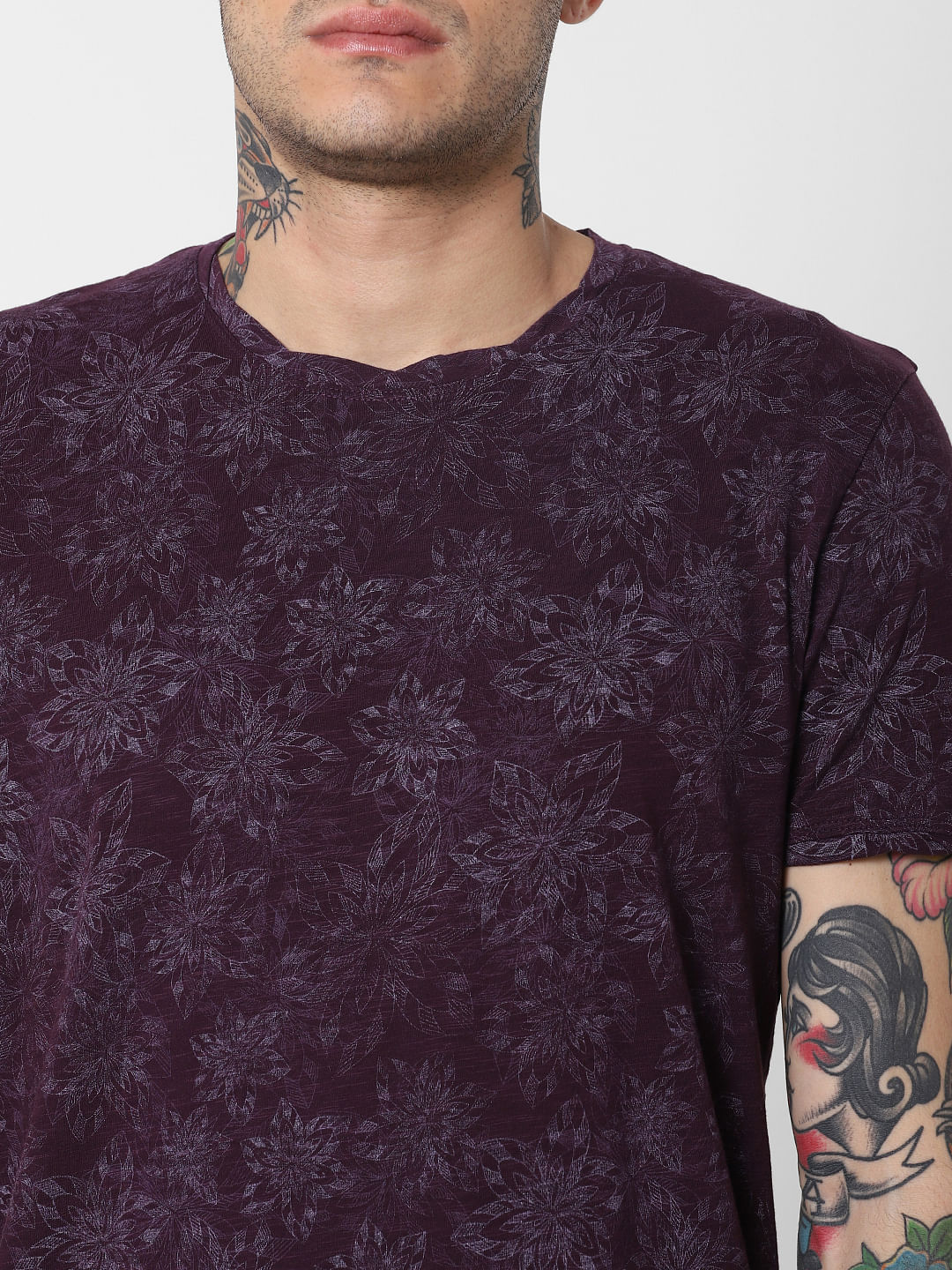 Purple All Over Print Crew Neck T-Shirt