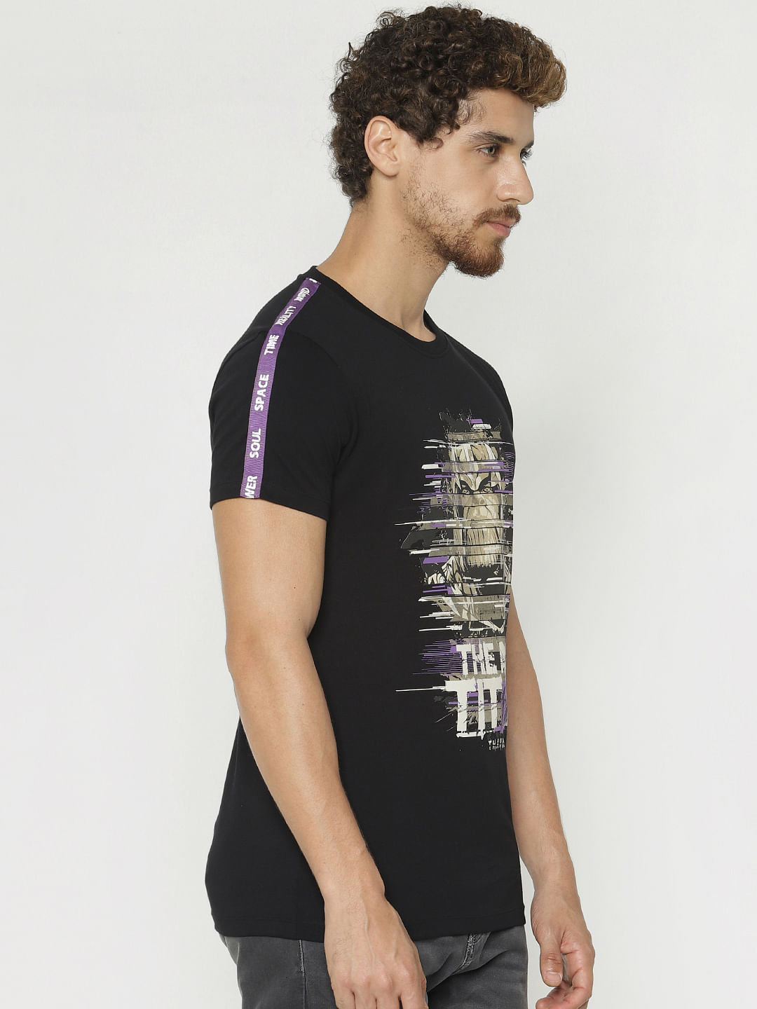 X Avengers Black Thanos Graphic Print Crew Neck T-Shirt