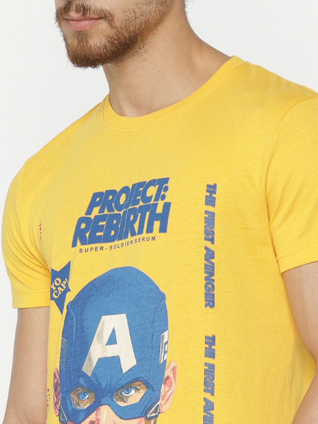 X Avengers Yellow Captain America Print Crew Neck T-Shirt