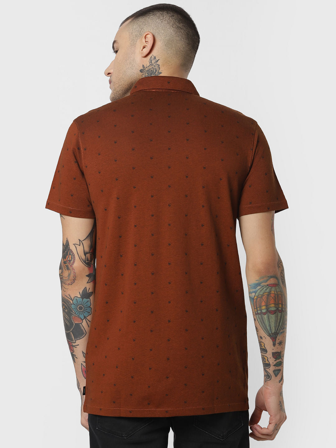 Dark Brown All Over Print Short Sleeves Shirt