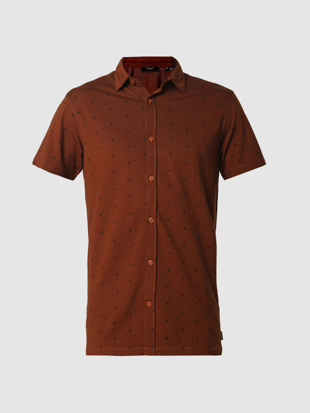 Dark Brown All Over Print Short Sleeves Shirt