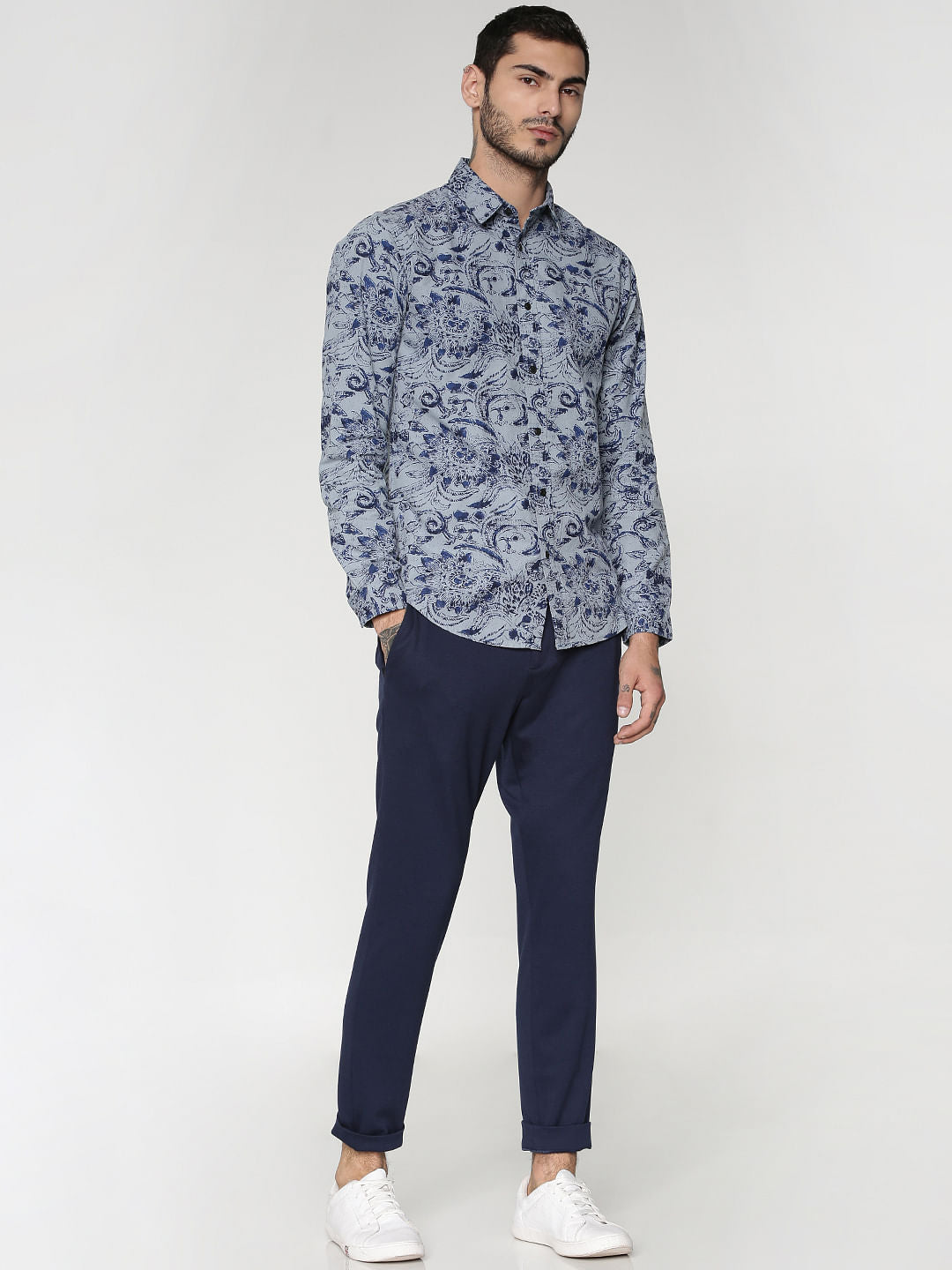 Blue Tailored Slim Fit Trousers - 46