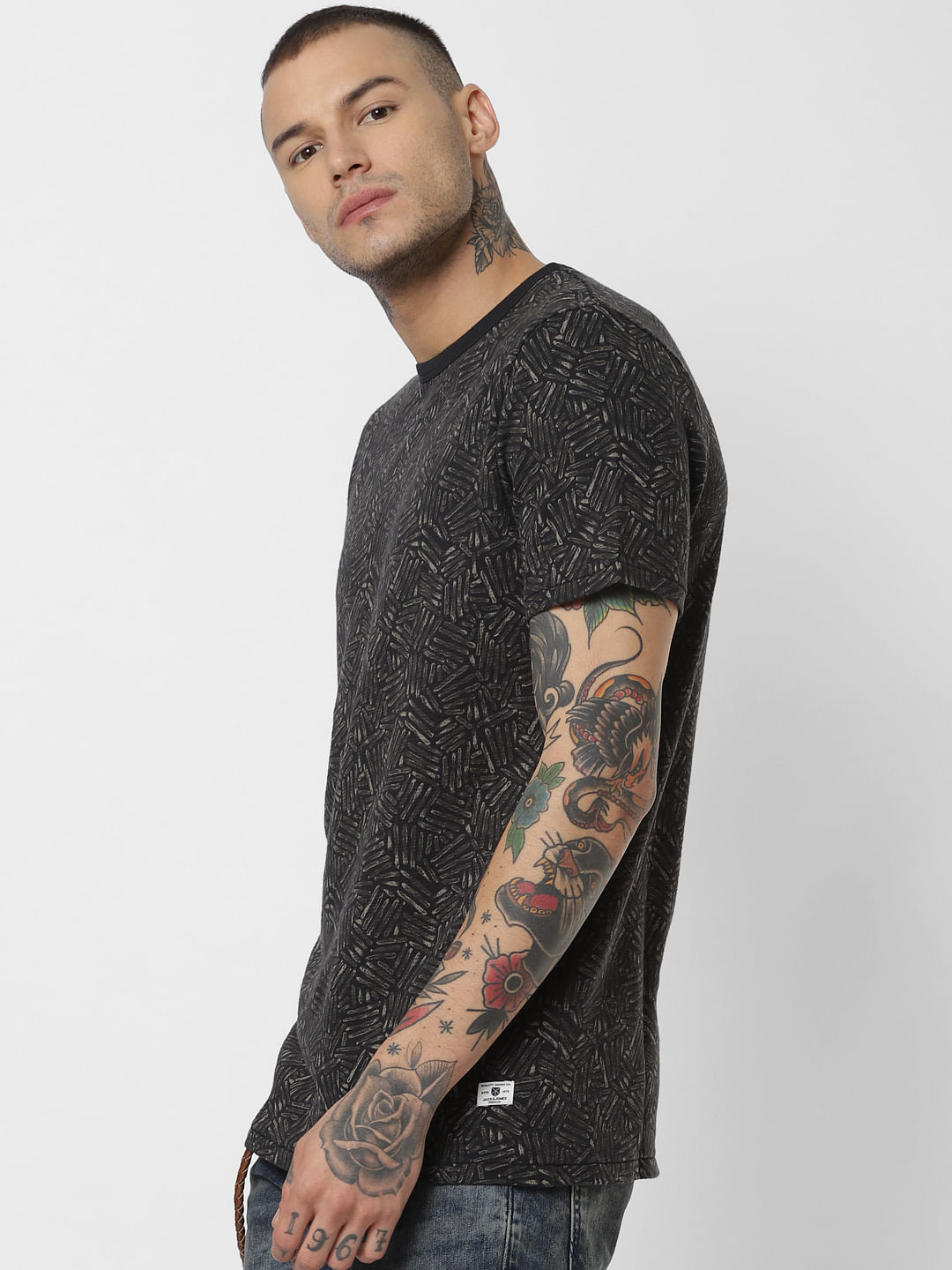 Black All Over Print Crew Neck T-Shirt