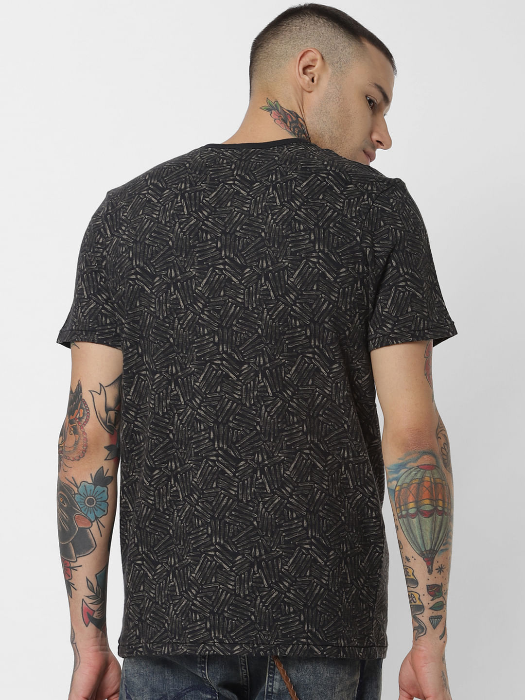 Black All Over Print Crew Neck T-Shirt