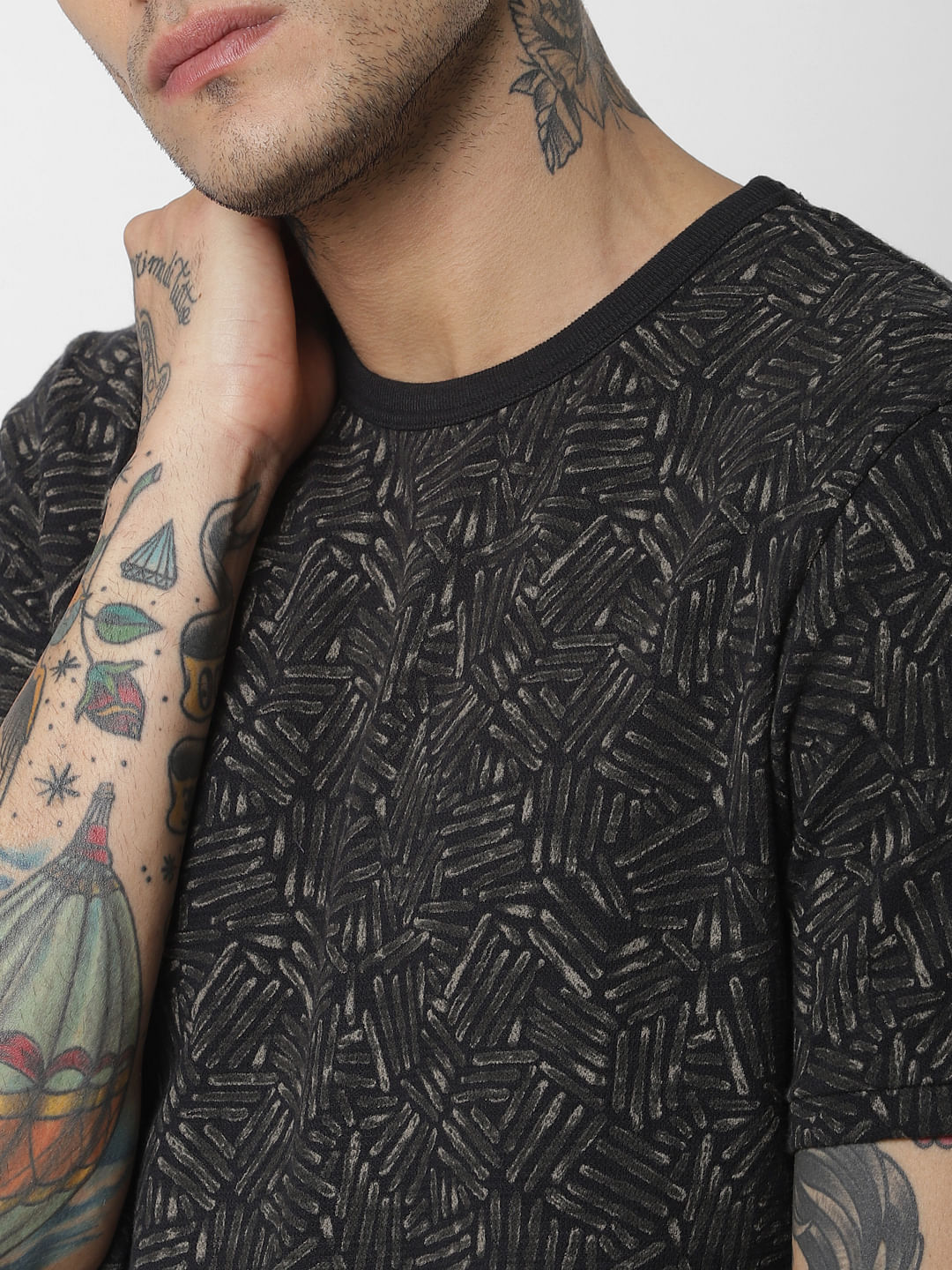 Black All Over Print Crew Neck T-Shirt