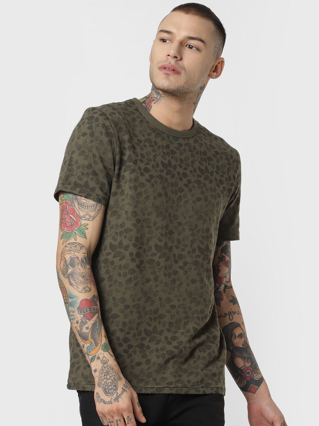 Green All Over Print Crew Neck T-Shirt