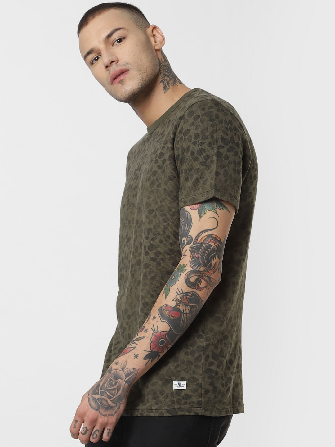 Green All Over Print Crew Neck T-Shirt